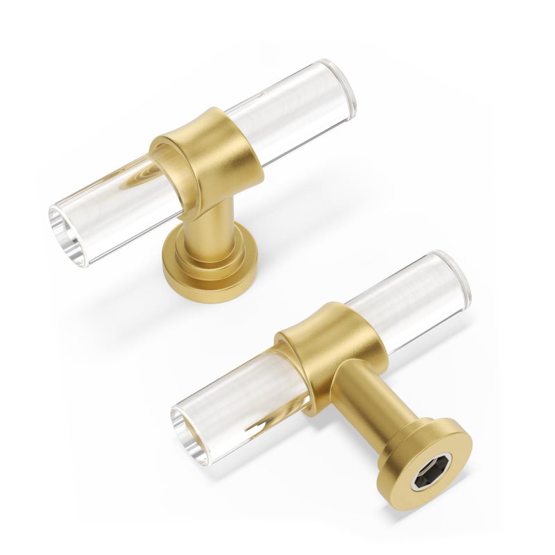 Peaha 10 Pack Cabinet Knobs T Shape Acrylic Drawer Knob Gold Decorative Hardware for Dresser Cupboards - Image 1